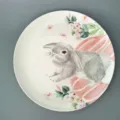 Assiette en mélamine avec motif lapin et fleurs pour les repas à la maison ou l'école - Lapin de Pâques A