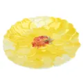 Yellow floral melamine dinner plate, decorative flower-shaped serving dish for home table. - White Patterned