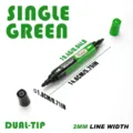 Detailed dimension view of dual-tip green whiteboard marker with 2mm line width - Green