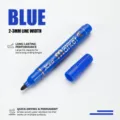 Blue permanent marker pen with 2-3mm fine line width, quick-drying waterproof ink, large capacity. - Blue