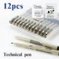 Professional 12-piece black technical pen set with versatile line widths and archival ink - Black Series / 12 Pieces
