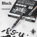 Black acrylic paint marker set 12 pcs, direct-ink system waterproof brush tip pens for drawing art - Single Piece / Black