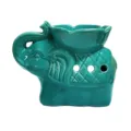 Quemador artesanal de aceites esenciales de cerámica con forma de elefante verde esmeralda - Azul lago