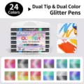 Set of 24-color dual-tip glitter markers in a portable clear plastic carrying case - PP Boxed / 12 Pens / 24 Colors