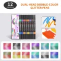 Set of 12 dual-tip dual-color glitter markers for art journaling and creative DIY cards - PVC Box / 12 Pens / 24 Colors