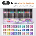 Set of 24 dual-tip dual-color glitter markers offering 48 vibrant shimmering colors - PVC Single Row Box / 24 Pens / 48 Colors