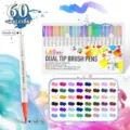 60-color dual-tip watercolor brush pen set for professional art drawing and coloring - 60 Colors