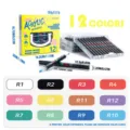 12-color dual-tip acrylic marker set with stackable storage box for kids art painting. - 12-Color Stackable Acrylic Markers