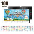 Set de 100 marcadores acrílicos de doble punta con carta de colores, rotuladores de arte de secado. - Juego de 100 Colores