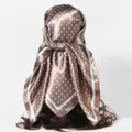 Satin silk-like square scarf featuring white polka dots worn as a stylish headscarf - 90x90cm / S Polka Dot-Pink