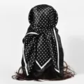 Close-up detail of black and white polka dot satin silk scarf for women 90cm size - 90x90cm / S Polka Dot-Black