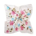 Elegant 90cm square satin scarf with pink and blue floral patterns on cream base - 90x90cm / Pink