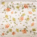 Detailed view of 90cm floral silk-like square scarf with elegant orange flower print - 90x90cm / Beige