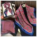 Vintage rode paisley geprinte zijden sjaal 70cm vierkant voor dames retro hoofddoek - Stijl 27 / 70x70cm