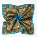 50cm satin square scarf with turquoise paisley print, elegant silk-like headscarf - 50x50cm / Classic Paisley - Blue