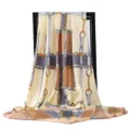 Elegante zijdeachtige vierkante sjaal van 90 cm met grijs en bruin riemgesppatroon - Mocha Ketting / 90x90cm
