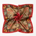 Red 50cm satin square scarf featuring a vibrant paisley and floral pattern print - 50x50cm / Classic Paisley - Red