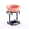 Pink ceramic lotus bowl with black iron stand for essential oil aromatherapy and candle heating - Pink