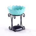 Lotus ceramic essential oil burner with black iron metal stand for home aromatherapy decor. - Blue