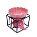 Elegante quemador aceites cerámico loto rosa con soporte cuadrado hierro negro - Rosa