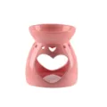 Roze keramische oliebrander met dubbele hartvormige openingen voor aromatherapie. - Roze