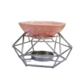 Roze keramische aromadiffuser met geometrische metalen standaard voor oliën en kaarsen. - Roze handgeschilderd blad met zilveren frame / Roze