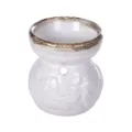 Quemador de aceites esenciales de cerámica blanca con relieve de hojas y borde café - Blanco
