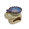 Elephant ceramic aromatherapy burner featuring a blue lotus top and ice-crack glaze finish - Lotus Ice Crack Off-white
