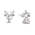 Orecchini a perno a forma di renna in argento con cristalli e smalto rosa delicato - Renna Asimmetrica (SE797) / 1 Paio/Confezione / Renna Rosa
