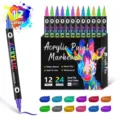 Dual tip acrylic paint markers set, 12 colors waterproof art markers for rock painting canvas. - Pack of 12 Pcs / 24 Colors