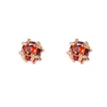 Elegant rose gold geometric cube stud earrings featuring a brilliant red zircon stone center - Lu Ban Lock Stud / Rose Gold (Red)