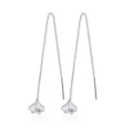 Elegant ginkgo leaf long threader earrings in silver finish for a minimalist style - Ginkgo Leaf Ear Thread / Silver