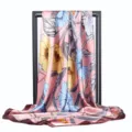 Elegant pink floral silk square scarf with yellow and blue flower patterns - 90*90cm / Dusty Pink
