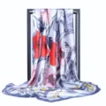Élégant foulard carré en soie 90x90cm avec imprimé floral rouge et rose vif sur fond blanc - 90*90cm / Floral Bleu Pâle