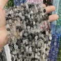 Detailed view of natural black rutilated quartz irregular freeform beads for DIY jewelry - 6-8mm (45-65 Pieces) / Natural Black Rutilated Quartz Irregular