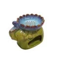 Decorative ceramic elephant incense burner with blue lotus top and ice-crack glaze finish - Lotus Ice Crack Green