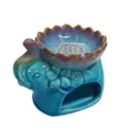 Handcrafted blue crackle glaze elephant ceramic incense burner featuring a lotus tray - Lotus Ice Crack Blue