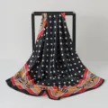 Elegant 90cm black and white polka dot satin silk-like square scarf for women's style - 90x90cm / K114-Black