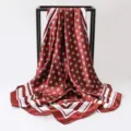 Elegant burgundy polka dot satin square scarf for women, 90cm large size accessory - 90x90cm / K133-Wine Red