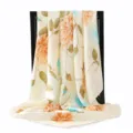 Elegant 90cm floral silk-like square scarf for women with orange rose print on cream - Yellow And Blue / 90x90cm