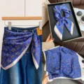 Elegante koningsblauw zijden sjaal met paisleyprint voor dames, vintage vierkant 70 cm - Stijl 13 / 70x70cm