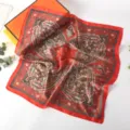 Elegante rode vierkante zijden sjaal van 70 cm met vintage paisley- en bloemenprint - Stijl 21 / 70x70cm