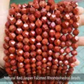 Macro view showing faceted red jasper rhombus beads for DIY jewelry making - Natural Red Jasper Rhombus Beads
