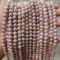 Natuurlijke roze zoetwaterparels strengen bijna rond hoogglans voor DIY-sieraden - 1A Ronde Stijl / 8-9mm (ong. 36 stuks) / Paars