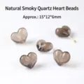 Cuentas planas de cuarzo ahumado natural en forma de corazón en marrón translúcido para collares. - Cuenta de Melocotón en Forma de Corazón / 15x12x6mm
