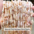 Natural pink baroque toothpick pearls strand for DIY jewelry making and craft designs - Baroque Toothpick Pearl / 30-40mm / Pink