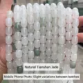 Hand-held strands of white and green oval Tianshan jade beads for DIY jewelry making - Barrel Beads / 10x13mm (Approx 28 Pcs)