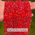 Vibrant bright red faceted glass rondelle beads strands for DIY jewelry making crafts - Red Glass Rondelle Beads / 4x3