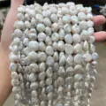 Fili di perle barocche bianche naturali per la creazione di gioielli artigianali fai-da-te - Perla Barocca a Bottone Rotonda / 12-17*7mm (Circa 24-28 Pcs) / Bianco
