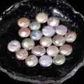 Iridescent natural white baroque coin pearls for DIY jewelry making accessories - High-Luster Button No-Hole Bead (Single Piece) / 11-12mm / White